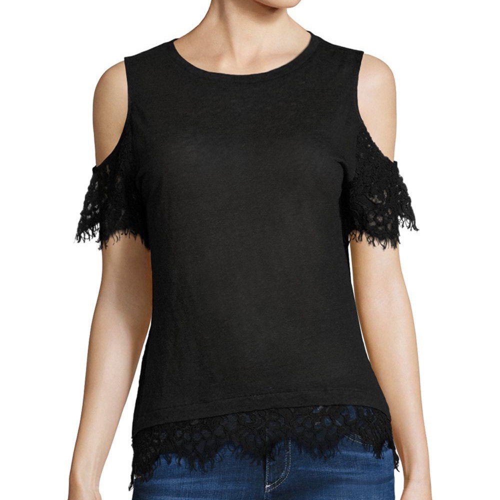 BLACK cold shoulder top w lace back